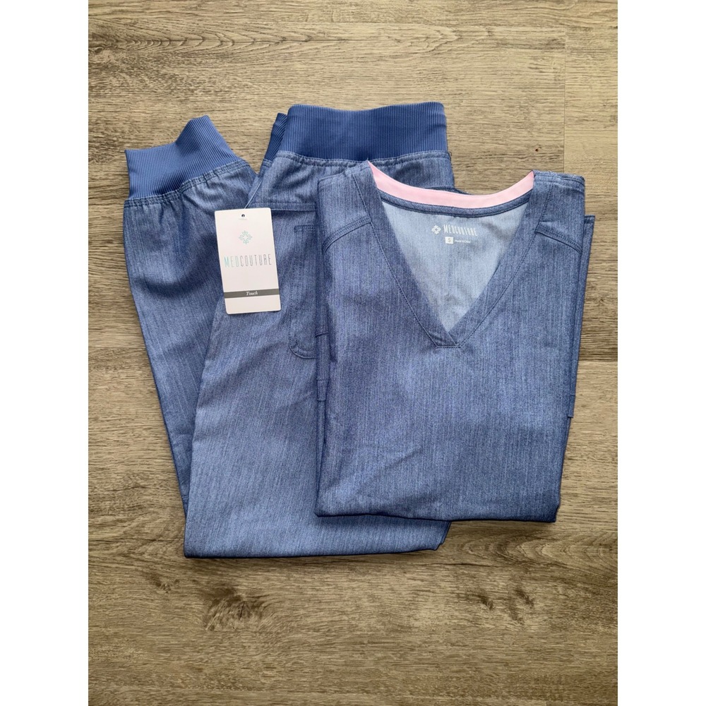NWT Med Couture Heathered Blue Nurse Doctor Scrubs, Small/SP